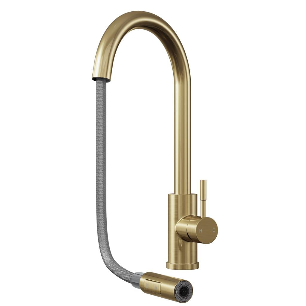 Liquida CT455BR Single Lever Pull Out Brushed Brass Kitchen Mixer Tap